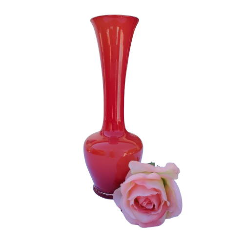 Red Hand Blown Glass Vase white interior
