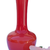 Red Hand Blown Glass Vase white interior