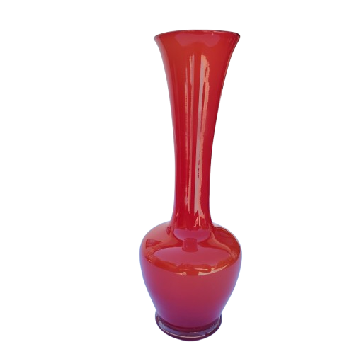 Red Hand Blown Glass Vase white interior
