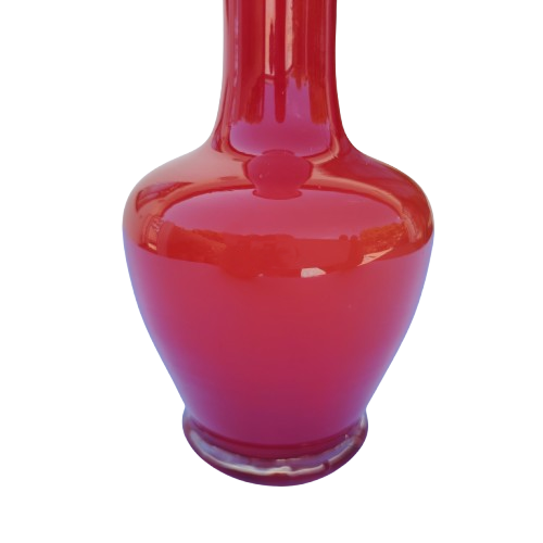 Red Hand Blown Glass Vase white interior