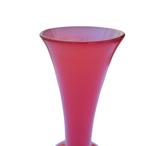 Red Hand Blown Glass Vase white interior