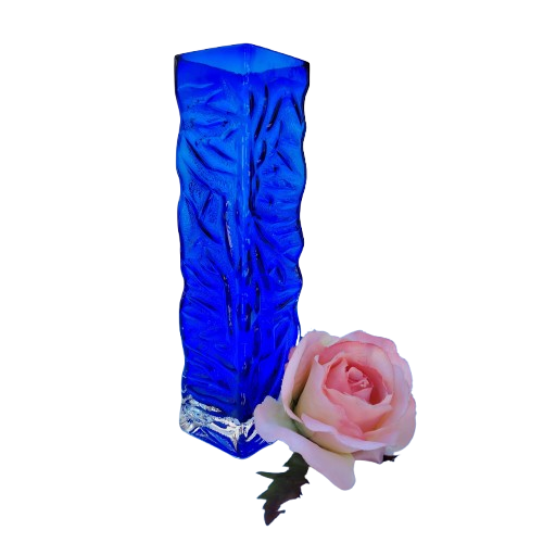 Textured Cobalt Blue Tubular Glass Mid Century Vase