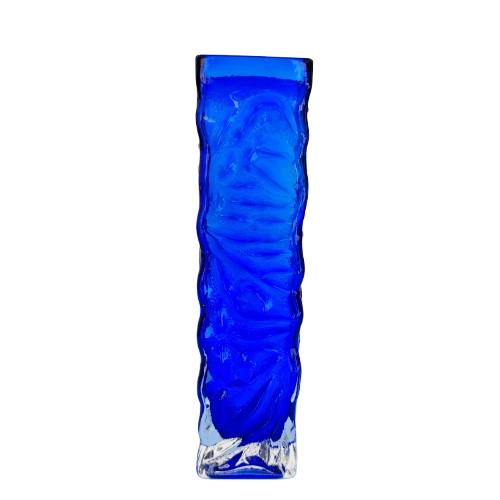 Textured Cobalt Blue Tubular Glass Mid Century Vase