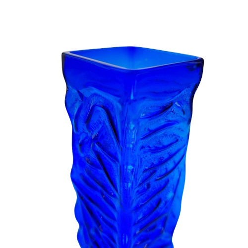 Textured Cobalt Blue Tubular Glass Mid Century Vase