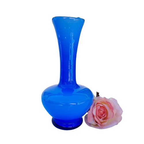 Blue Hand Blown Glass Vase White Interior