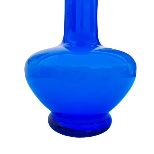 Blue Hand Blown Glass Vase White Interior