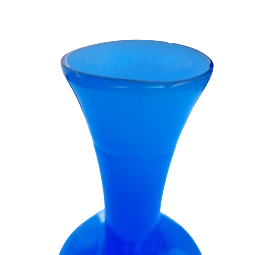 Blue Hand Blown Glass Vase White Interior
