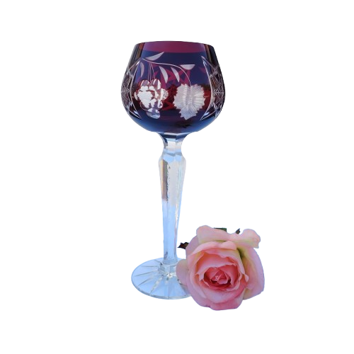 Bohemian Cut Glass Crystal Ruby Red Wine Glass