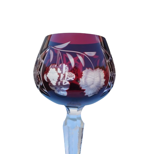 Bohemian Cut Glass Crystal Ruby Red Wine Glass