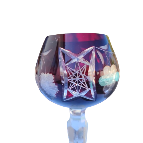 Bohemian Cut Glass Crystal Ruby Red Wine Glass