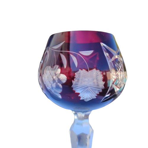 Bohemian Cut Glass Crystal Ruby Red Wine Glass
