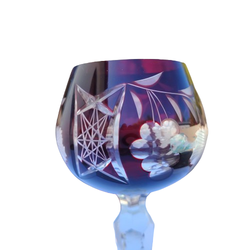 Bohemian Cut Glass Crystal Ruby Red Wine Glass