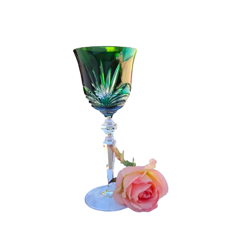 Bohemian Cut Glass Crystal Emerald Green Wine Glass