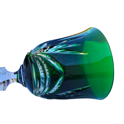 Bohemian Cut Glass Crystal Emerald Green Wine Glass