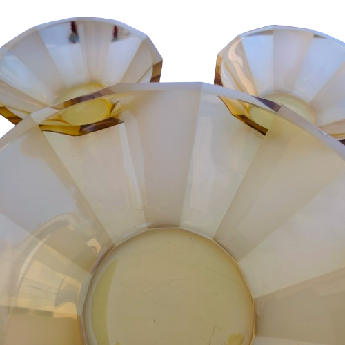 Vintage Heavy Amber Etched 10-Sided Glass Bowl Set