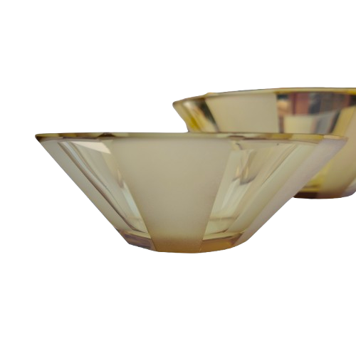 Vintage Heavy Amber Etched 10-Sided Glass Bowl Set