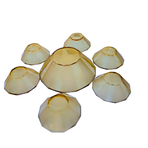 Vintage Heavy Amber Etched 10-Sided Glass Bowl Set