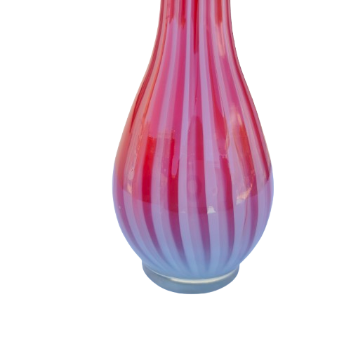Pink white stripe Hand blown thin glass vase Ruffled Edge