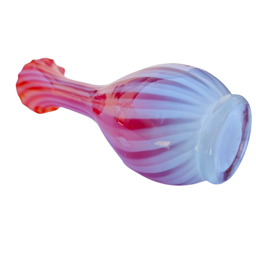 Pink white stripe Hand blown thin glass vase Ruffled Edge