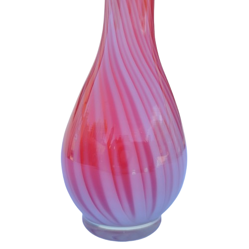 Pink white stripe Hand blown thin glass vase Ruffled Edge