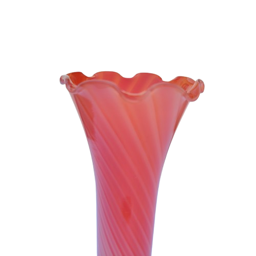 Pink white stripe Hand blown thin glass vase Ruffled Edge