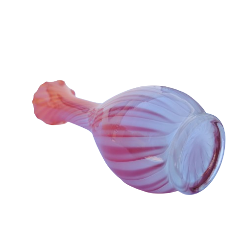 Pink white stripe Hand blown thin glass vase Ruffled Edge