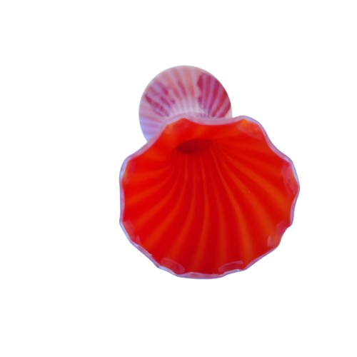 Pink white stripe Hand blown thin glass vase Ruffled Edge