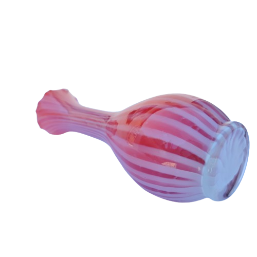 Pink white stripe Hand blown thin glass vase Ruffled Edge