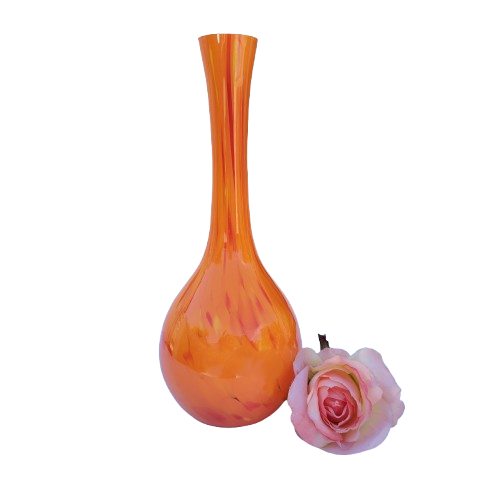 Orange Art Glass Tall Vase with red and yellow mix