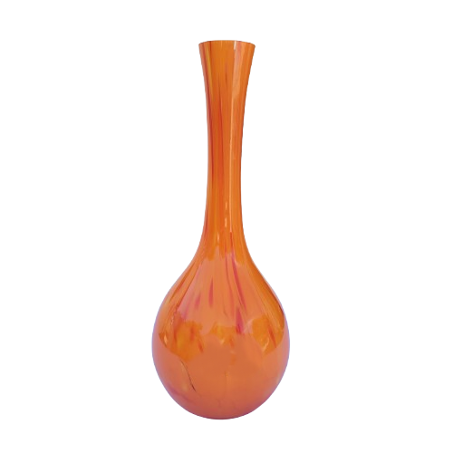 Orange Art Glass Tall Vase with red and yellow mix