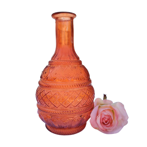 Retro Pressed Pink Orange Glass Bottle