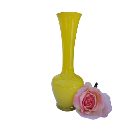Yellow Hand Blown Glass Vase white interior