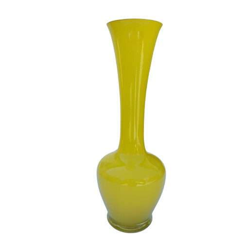 Yellow Hand Blown Glass Vase white interior