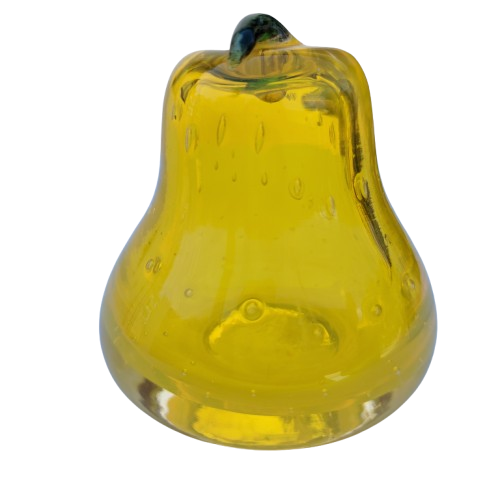 Mid-Century Murano Yellow Glass Pear Paperweight