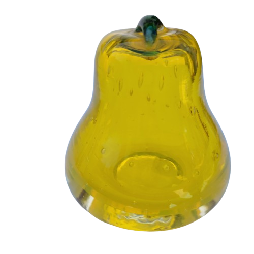 Mid-Century Murano Yellow Glass Pear Paperweight