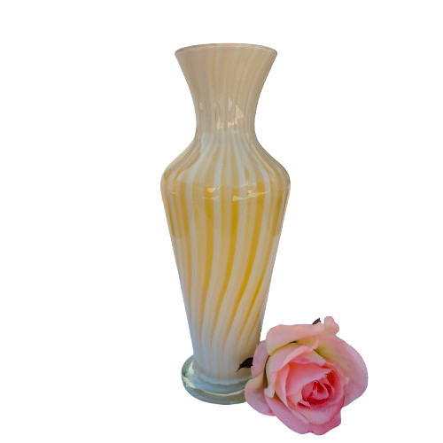 Yellow White Stripe Hand Blown Glass Vase