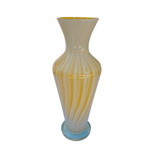 Yellow White Stripe Hand Blown Glass Vase