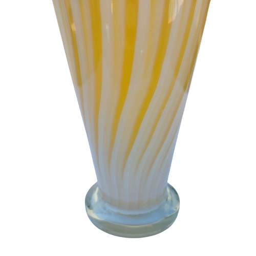 Yellow White Stripe Hand Blown Glass Vase