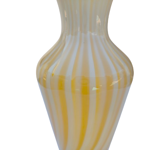 Yellow White Stripe Hand Blown Glass Vase