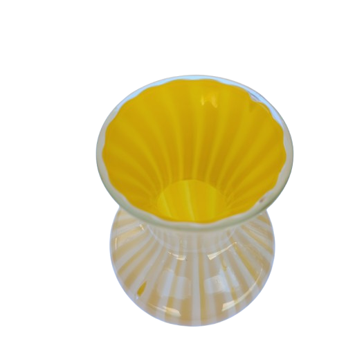 Yellow White Stripe Hand Blown Glass Vase