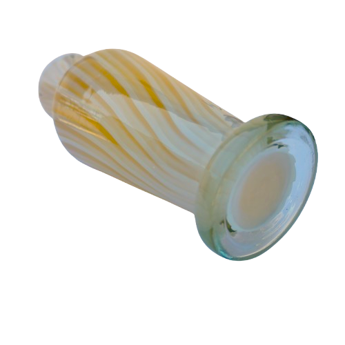 Yellow White Stripe Hand Blown Glass Vase
