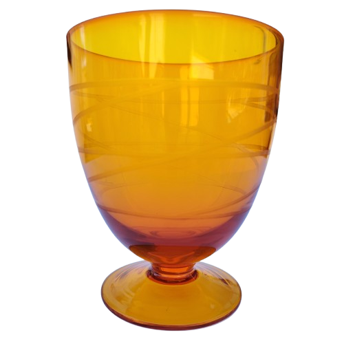 Orange Hand Etched Cut Glass Crystal Stemmed Goblet