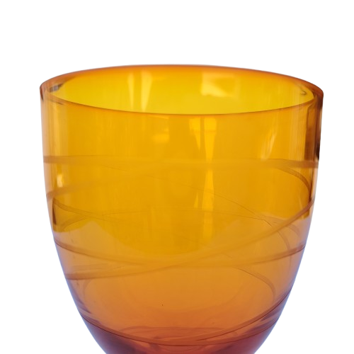 Orange Hand Etched Cut Glass Crystal Stemmed Goblet