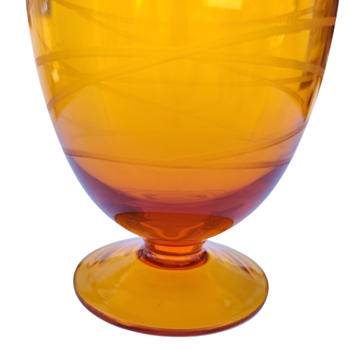 Orange Hand Etched Cut Glass Crystal Stemmed Goblet