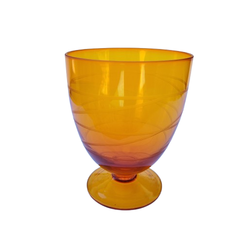 Orange Hand Etched Cut Glass Crystal Stemmed Goblet