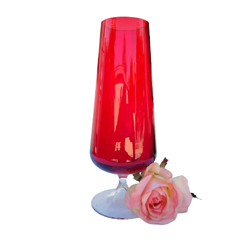Whitefriars Goblet Vase Ruby by Baxter with clear glass conical foot