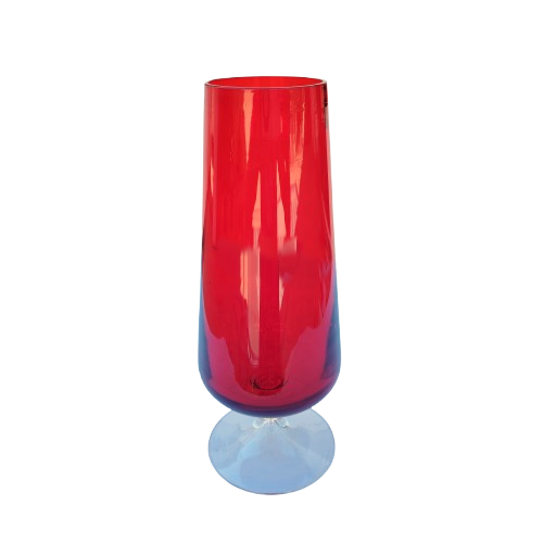 Whitefriars Goblet Vase Ruby by Baxter with clear glass conical foot