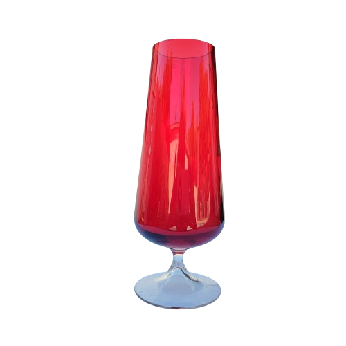 Whitefriars Goblet Vase Ruby by Baxter with clear glass conical foot