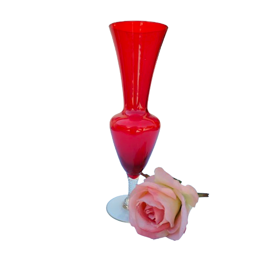 Beautiful Red Tall Bud Fishtail Glass Vase