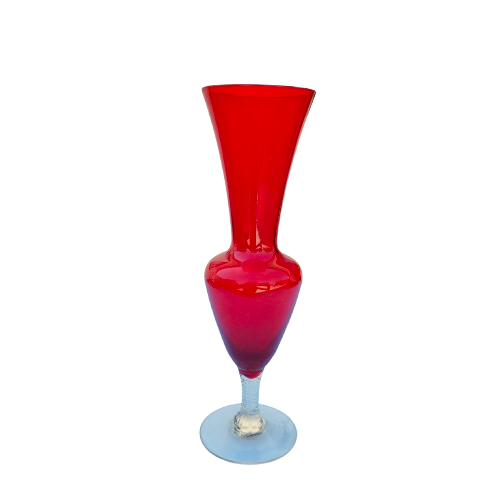 Beautiful Red Tall Bud Fishtail Glass Vase